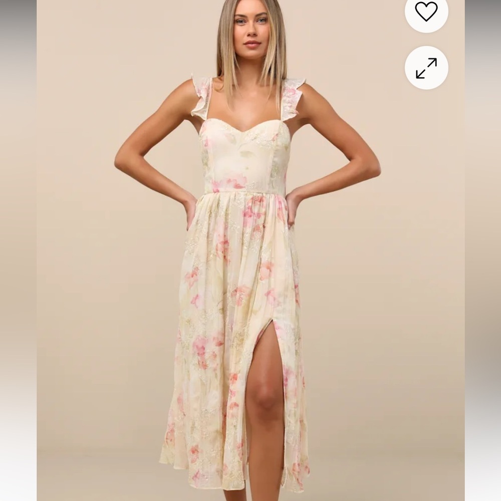 Lulu's Cream Pink Slit Midi Sundress